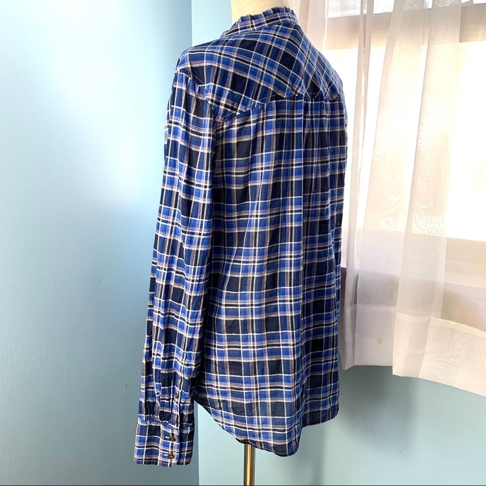 J. Crew Ocean Blue Plaid Ruffle Popover Shirt - Picture 5 of 10